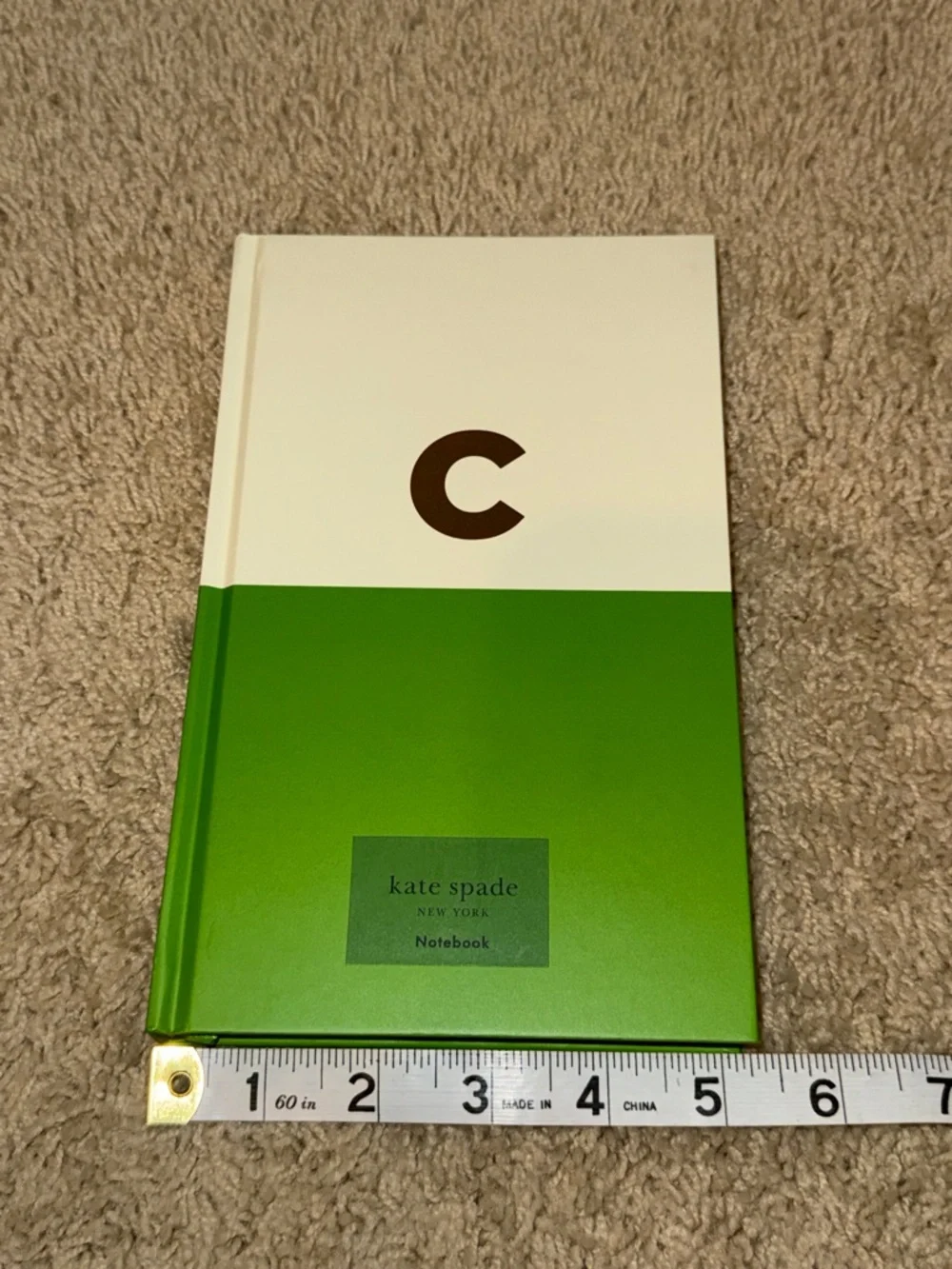 kate spade Two-Tone Initial Hardcover Notebook in Cream & Green